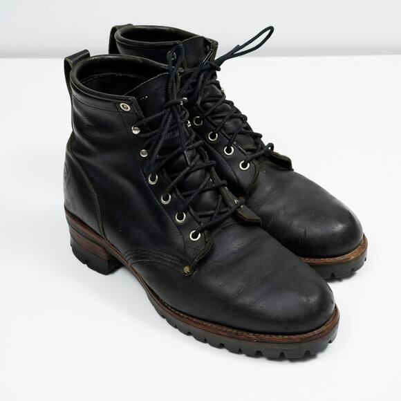 Vintage Chippewa Black Leather Logger Work Boots USA Vibram Sole Size 10.5 80\'s main image 8